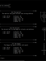 An in-console view of my text-based RPG that I created using Java from my very first semester in the CPA3 program.